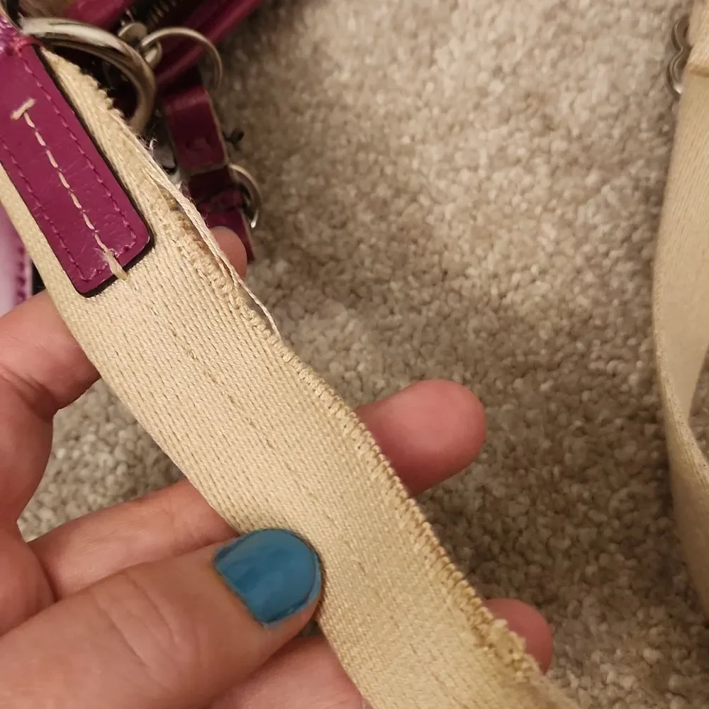 Coach Signature Stripe Crossbody Bag Fuschia Purple & Brown